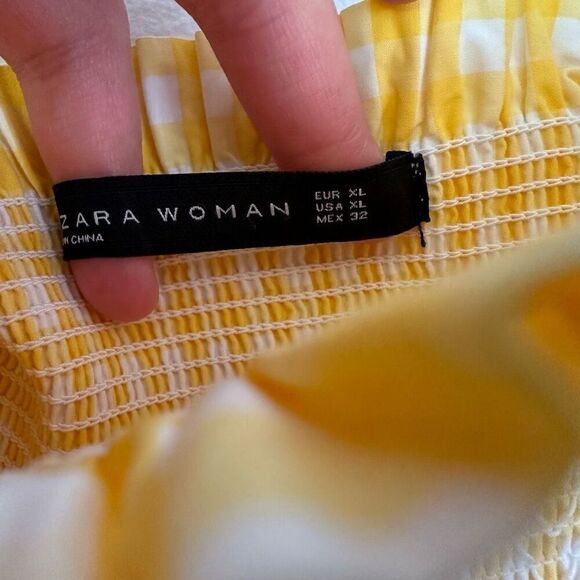 Zara Women’s Blogger Favorite Yellow White Gingham Bandeau High Waisted Full Mid - Picture 8 of 16
